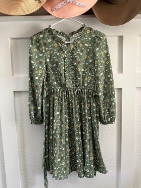 Grace Karin Olive Green Floral Ruffled Waist Dress